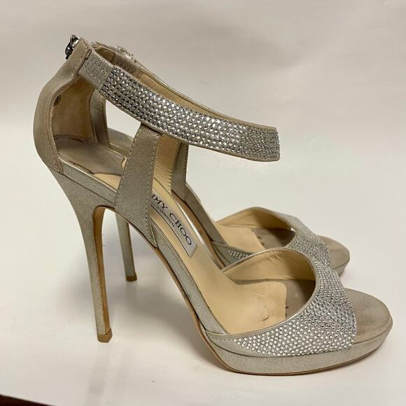 Jimmy Choo Silver Rhinestone Heels Size IT 38 / US 8 - Picture 2 of 11